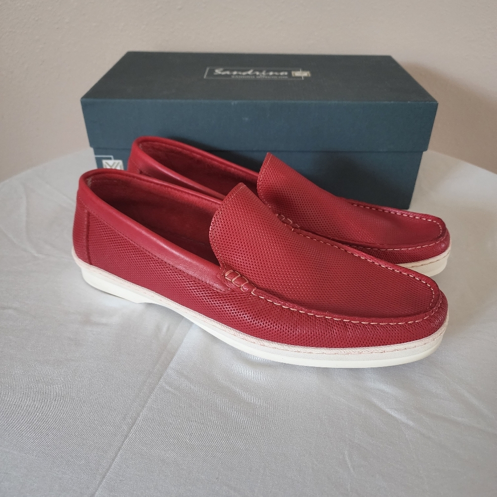 Sandrino Vega Men's Red Leather Slip-On Loafer Shoes